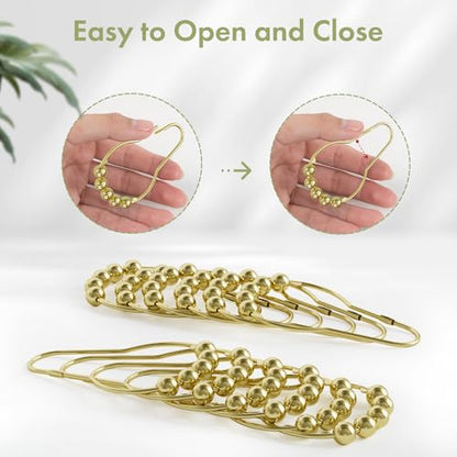 Gold Shower Curtain Hooks, Amazer Shower Curtain Rings Hooks, 12 Pcs Stainless Steel Shower Hooks for Shower Curtain, Rust Proof Shower Curtain Hooks, Shower Hooks for Curtain Bathroom - color: Polished Golden, style: Single Hooks