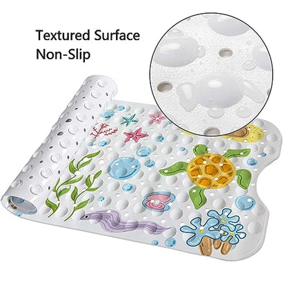 Bathtub Mats for Kids, Cartoon Bath Mats for Bathroom Non Slip, Large Washable Shower mats for Showers with Drain Holes and Suction Cups (Jellyfish, 40 X 16 Inch) - color: Jellyfish