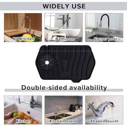 Silicone Sink Splash Guard Kitchen Splash Guard for Sink Splash Prevention Faucet Mat for Kitchen Sink Faucet Guard, Draining Mat Faucet Mat for Kitchen Sink Faucet Splash Guard（Black）