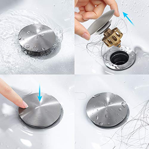 KAIYING Pop Up Drain with Overflow, Bathroom Vessel Sink Drain | with Overflow, Detachable Basket Drain Stopper Assembly, Anti-Clogging & Anti-Explosion Drain Strainer, Brushed Nickel - color: Brushed Nickel, style: With Overflow