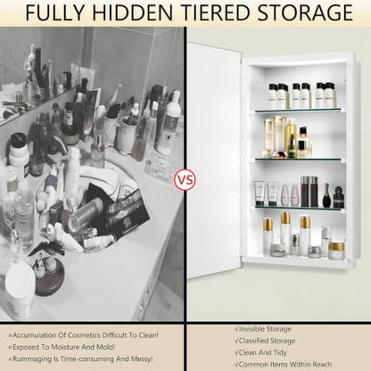 Bathroom Medicine Cabinet with 20"x26" Frameless Beveled Mirror,Recessed or Surface Mount, Space-Saving Storage for Toiletries,White Finish,Easy Installation - size: FMG-CM7005-2026