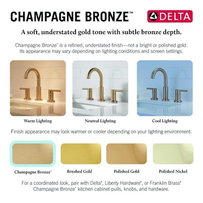 Delta Nicoli Brushed Gold Faucet 3 Hole, 8 Inch Widespread Bathroom Sink Faucet for Vanity, Push-Pop Drain Assembly, Champagne Bronze 35749LF-CZ