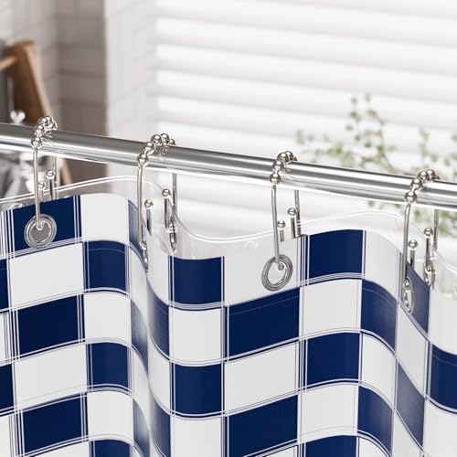 AmazerBath Shower Curtain Hooks, Metal Shower Curtain Rings Rust Proof, Double Sided Shower Curtain Hooks for Shower Curtain Liner Smooth Brushed Nickel Shower Hook Rings for Bathroom, Set of 12 - color: Nickel, style: Modern