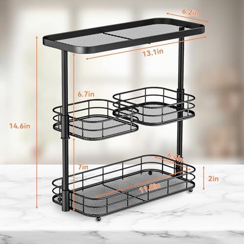 VITVITI 3 Tier Bathroom Organizer Countertop, Counter Storage Shelf, Black | Metal Wire Bathroom Vanity Mesh Bath Room Sink Kitchen Rack with 360 Rotating Basket - color: 3 Tier Rotating Black