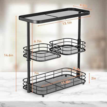 VITVITI 3 Tier Bathroom Organizer Countertop, Counter Storage Shelf, Black | Metal Wire Bathroom Vanity Mesh Bath Room Sink Kitchen Rack with 360 Rotating Basket - color: 3 Tier Rotating Black