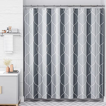 AmazerBath Shower Curtain Grey-Purple, Geometric Multi Color Block Cloth Shower Curtain Sets with 12 Shower Curtain Hooks, Washable Farmhouse Fabric Polyester Bathroom Shower Curtains, 72x72 Inches - color: C- Grey-purple Block +12 Metal Hooks, size: 72"W