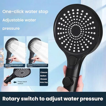 Filtered Handheld Shower Head with Hose and Holder, 5.1" Large High Pressure Shower Wand with 2 Extra Filters, Reinforced Matte Black Showerhead Set for Hard Water, 3 Spray Modes & One-Key Pause