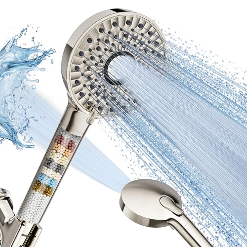 Magichome Shower Head with Handheld, High Pressure 10-Spd Detachable Chrome Showerhead with Stainless Hose - color: Brushed Nickel Sliver