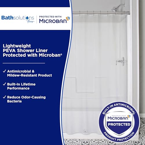 Kenney MB61122PK2 Microban Protected Lightweight 2.8 Gauge Waterproof PEVA Shower Curtain Liner with Durable Eyelet Hang Holes and Weighted Magnetic Hem for Bathroom, 70" W x 72" H, Clear, 2-Pack - color: Clear