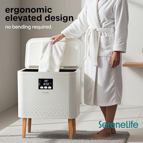 SereneLife Rectangular Towel Warmer Bucket, 20L Large Capacity Hot Towel Warmer for Bathroom with WiFi Function, Mobile App Control, Auto Shut-Off, Stainless Steel Tub, Fits 2 Towels or Blanket, White
