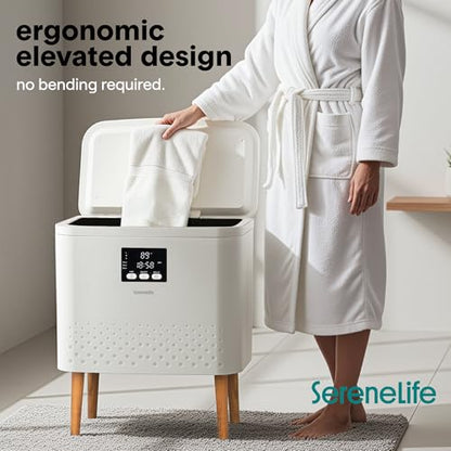 SereneLife Rectangular Towel Warmer Bucket, 20L Large Capacity Hot Towel Warmer for Bathroom with WiFi Function, Mobile App Control, Auto Shut-Off, Stainless Steel Tub, Fits 2 Towels or Blanket, White