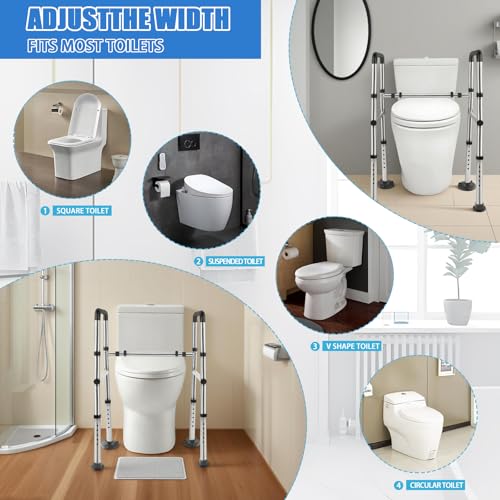Toilet Safety Rails, Adjustable Toilet Safety Frame & Rails, Toilet Safety Rail for Elderly Adults