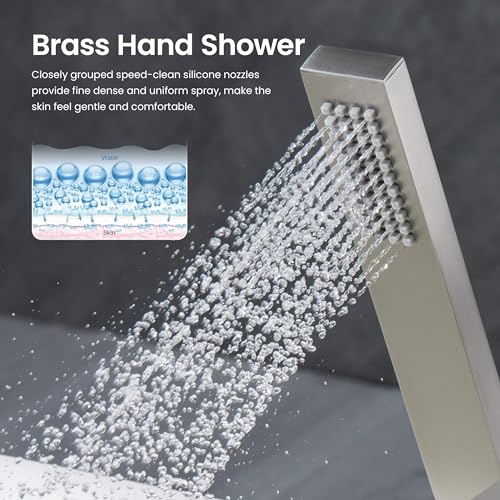 KIBI Cube Thermostatic Bathroom Shower System – 2-Function Wall Mounted Shower Set with Rough-In Valve, Modern Brushed Nickel Finish, Durable Rust-Resistant Bathroom Shower Faucet Kit - color: Brushed Nickel