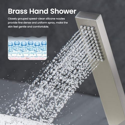 KIBI Cube Thermostatic Bathroom Shower System – 2-Function Wall Mounted Shower Set with Rough-In Valve, Modern Brushed Nickel Finish, Durable Rust-Resistant Bathroom Shower Faucet Kit - color: Brushed Nickel
