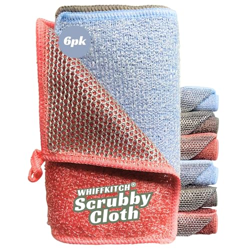 Scrubbing Dishcloths 2ply Mesh Scrub Reusable Dishrag 6pk 6x7in | 2-Sided Bamboo-Rayon Kitchen Cloth + Silver Mesh, Non-Scratch, Thin, Ultra-Light, Durable, Fast-Drying, Odorless, Washable - color: Sunset Solids, size: 6" x 7" -6 Pack