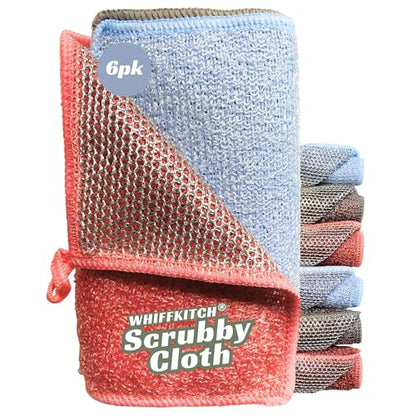 Scrubbing Dishcloths 2ply Mesh Scrub Reusable Dishrag 6pk 6x7in | 2-Sided Bamboo-Rayon Kitchen Cloth + Silver Mesh, Non-Scratch, Thin, Ultra-Light, Durable, Fast-Drying, Odorless, Washable - color: Sunset Solids, size: 6" x 7" -6 Pack