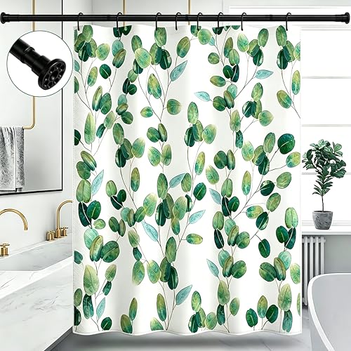 Black Shower Curtain Rod 28"-77", Never Rust Anti-Slip Adjustable Tension Curtain Rods No Drilling, Heavy Duty Spring Enlarged Diameter 1" Tension Rod for Bathroom/Closet/Room Divider - color: Black, size: 28"-77"