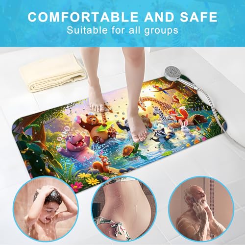 Upgrade Cartoon Baby Bath Mat Non Slip - 40"x16" Extra Long Bathtub Mat for Baby Eco Friendly Durable Bath Mat for Tub Non Slip Kids Tub Mat with Suction Cups, Machine Washable and No Fading, Dusk - color: L-dusk