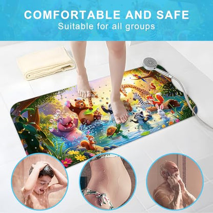 Upgrade Cartoon Baby Bath Mat Non Slip - 40"x16" Extra Long Bathtub Mat for Baby Eco Friendly Durable Bath Mat for Tub Non Slip Kids Tub Mat with Suction Cups, Machine Washable and No Fading, Dusk - color: L-dusk