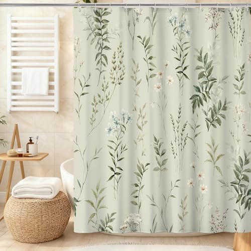 Botanical Shower Curtain Woodland Decor Sage Green Wild Herbs and Flowers Shower Curtains Greenery Floral Bathroom Shower Curtain Set Fern Leaves Bathroom Home Decor 72 x 72 inches - color: Sage Green
