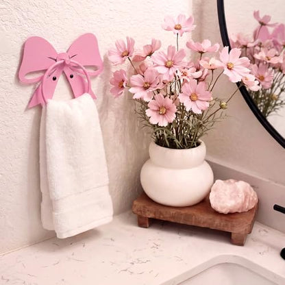 Pelopy Pink Bow Towel Holder for Bathroom Coquette Metal Towel Ring Hanger Wall Mounted Pink Bow Bathroom Decor Heavy Duty for Women Girls Kitchen Home Decor Gift - style: Pink Bow