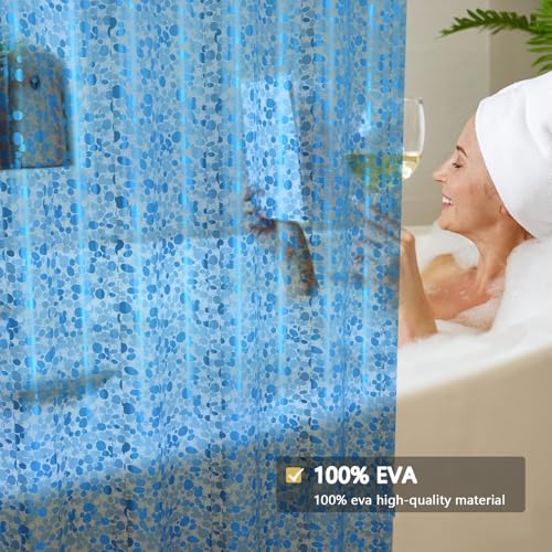 Shower Curtain Liner, Waterproof EVA 3D Shower Curtains with Duty Heavy Bottom Magnets and Rust Proof Grommets, Weighted Shower Liner for Shower Stall, Bathtubs - color: Blue Pebble, size: 72"W x 72"L (Pack of 1)