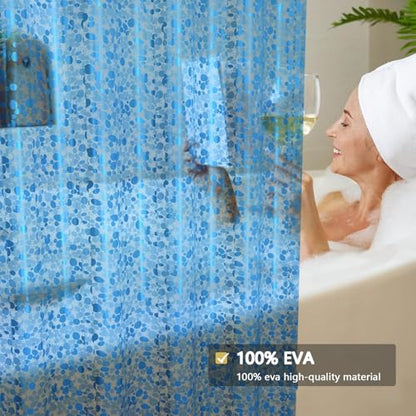Shower Curtain Liner, Waterproof EVA 3D Shower Curtains with Duty Heavy Bottom Magnets and Rust Proof Grommets, Weighted Shower Liner for Shower Stall, Bathtubs - color: Blue Pebble, size: 72"W x 72"L (Pack of 1)
