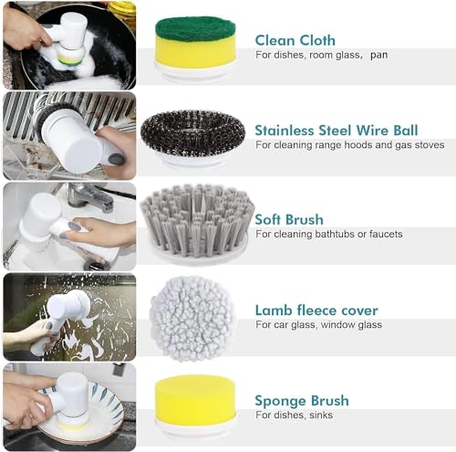 Electric Spin Scrubber - Shower Scrubber,Bathroom Scrubber Electric,for Cleaning Tub, Floor, Tile, Window, Sink, Kitchen Cleaning with 6 Electric Cleaning Brush Head (6)