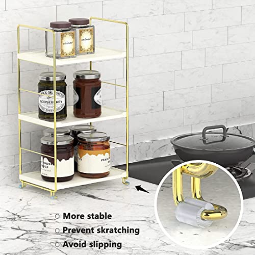 3-Tier Kitchen Spice Rack, Freestanding Stackable Organizer Shelf, Bathroom Countertop Storage Shelf, Cosmetic Organizer Holder, Square Standing Rack (Golden) - color: Golden