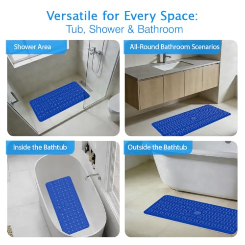 Non Slip Bathtub Mat & Shower Mat, 31x15 Anti Slip Bath Mat for Tub, Soft TPE Anti-Skid Bathroom Mat with 194 Suction Cups & Drain Holes, Wave-Textured Grip, Machine Washable (Deep Blue) - color: Deep Blue