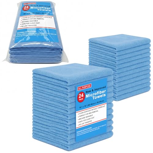 Microfiber Cleaning Towels, Pack of 24, Ultra Soft Plush Washcloth, All Purpose Premium Microfiber Detailing Cleaning Cloths Reusable Shop Towels (16" x 16", Sky Blue) - color: Sky Blue