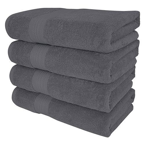 Kaufman - 4 Piece 100% Cotton Bath Towel Set | 54 x 30 in | 4 Luxury Bath Towels | Highly Absorbent & Quick Dry Towel | Thick & Soft Premium Bath Towels for Bathroom - color: Steel, size: 4 Bath Towels