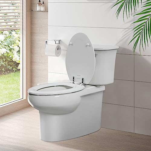 White Round Toilet Seat Natural Wood Toilet Seat with Zinc Alloy Hinges, Easy to Install also Easy to Clean, Scratch Resistant Toilet Seat by Angol Shiold (Round, White) - color: White, size: Round