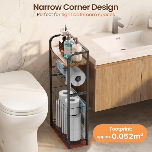 Freestanding Toilet Paper Holder Stand with Storage forSmall Bathroom Space | Holds 9 Spare Rolls, Phone, Wipes & Magazines –Large Capacity Toilet Paper Stand – Toilet Roll Dispenser and Organizer - color: Black