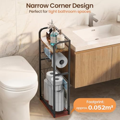 Freestanding Toilet Paper Holder Stand with Storage forSmall Bathroom Space | Holds 9 Spare Rolls, Phone, Wipes & Magazines –Large Capacity Toilet Paper Stand – Toilet Roll Dispenser and Organizer - color: Black