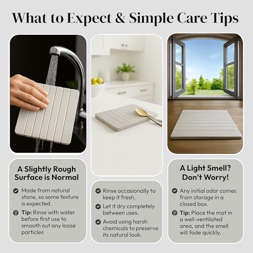 Foldable Stone Bath Mat for Bathroom, Diatomaceous Earth, 24" x 16", 1 Pack | Absorbs Water in Seconds, Easy & Compact Storage, For Bathrooms, Kitchens, Pet Areas, Includes Safety Mat & Sanding Tool - style: Roll-up/Foldable