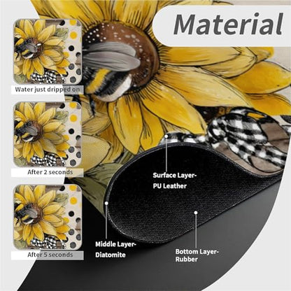 Kitchen Sink Splash Guard，Sunflower-with bumblebees Faucet Mat Sink Gadgets-Super Absorbent Fast Drying Mat Drip Catcher for Kitchen, Bathroom,Sink Mat, Dish Drying Mat, Bathroom(15" X 5.5" ) - color: Sunflower-with bumblebees