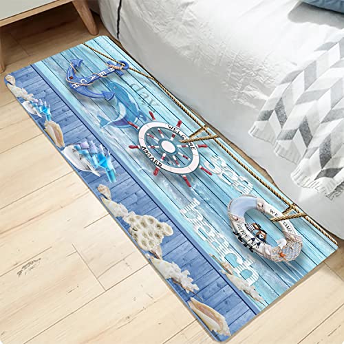 LYFANS Bath Rugs Sponge Foam Absorbent Soft for Bathroom and Kitchen (71 x 24 inches), Flannel Mat Non Slip Bright 3D Print for Bedside and Living Room(Nautical Anchor Helmsman) - color: Nautical Anchor Helmsman, size: 71 x 24 inches