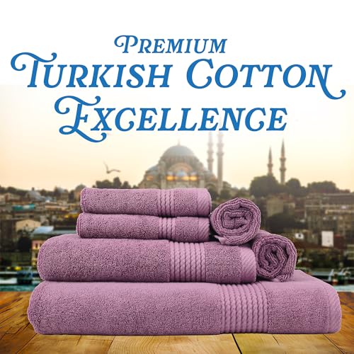 Lara Premium Bath Towel Set 6 Piece - Soft & Highly Absorbent Bathroom Towel Set, 100% Luxury Turkish Cotton, Flannel Bath Towels, 1 Bath Towel, 1 Hand Towel, 4 Washcloths - Damson - color: Damson, size: 1 Bath Towel, 1 Hand Towel, 4 Wash Cloths