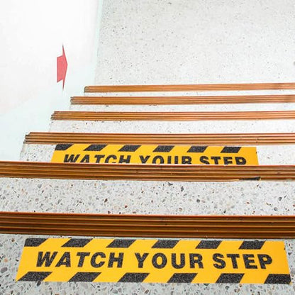 Artibetter Non-slip Adhesive Safety Grip Tape for Stairs and Bathroom Floors, Anti-skid High-visibility Printed Floor Tape with “watch Your Step” Warning, Waterproof Roll for Indoor
