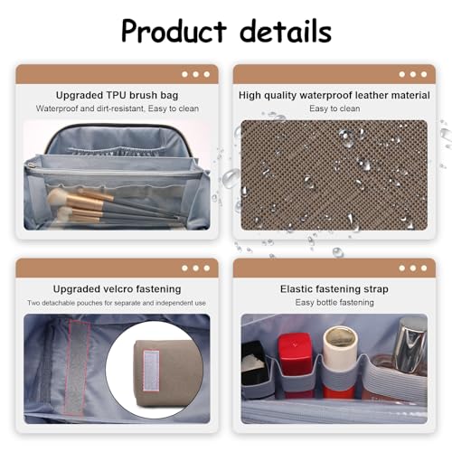 BOYATU Travel Makeup Bag Organizer Cosmetic Bag: 3 Pcs Set Make up Bags for Women with Handle - Waterproof Vegan Leather Toiletry Bags Travel Essentials Pouch with Compartments (A-02-Grey) - color: 02-B-Grey