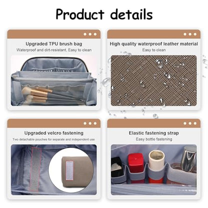 BOYATU Travel Makeup Bag Organizer Cosmetic Bag: 3 Pcs Set Make up Bags for Women with Handle - Waterproof Vegan Leather Toiletry Bags Travel Essentials Pouch with Compartments (A-02-Grey) - color: 02-B-Grey