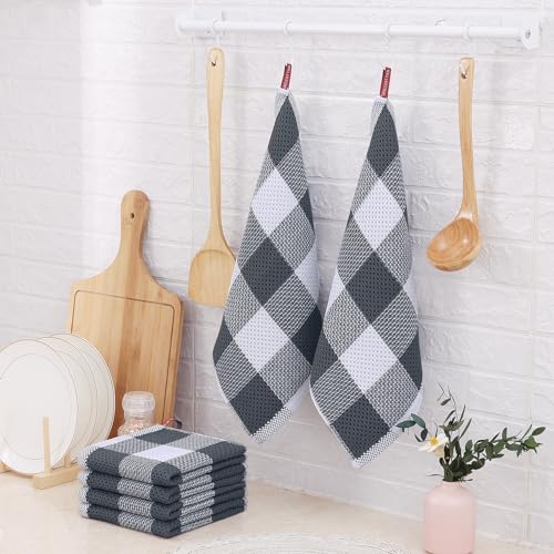 Homaxy Cotton Check 6 Pack Dish Cloths, 12" x 12", White & Dark Grey | Waffle Weave, Plaid, Super Soft and Absorbent Dish Rags, Quick Drying, Multi-Purpose - color: White & Dark Grey, size: 12 x 12 - 6 Pack