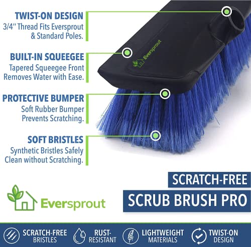 EVERSPROUT Car Brush with Rubber Bumper 5-to-12 Ft with Extension Pole | For Cars, Boats, SUVs, Trucks, Solar Panels, Reaches 20 Ft Standing, No-Scratch Rubber Bumper, Fits 3/4” Acme Threads - size: 12 feet