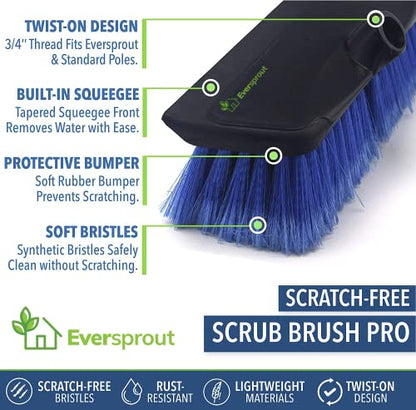 EVERSPROUT Car Brush with Rubber Bumper 5-to-12 Ft with Extension Pole | For Cars, Boats, SUVs, Trucks, Solar Panels, Reaches 20 Ft Standing, No-Scratch Rubber Bumper, Fits 3/4” Acme Threads - size: 12 feet