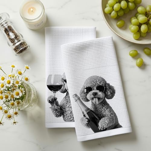 Funny Goldendoodle Wine Kitchen Dish Towels Set of 2-Golden Doodle Gifts for Goldendoodle and Wine Lovers, Dog Mom Dad Lovers Gifts Hand Tea Towels for Home Bar Kitchen, 16x24 Inches-039 - color: Wcolor 004
