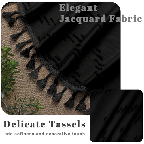 Black Fabric Shower Curtain, Boho Shower Curtains for Bathroom Chic Tufted Chevron Striped Textured with Tassel, Soft Hotel Style Farmhouse, Machine Washable, 72x78, Black - color: Black, size: 72"W x 78"L (Pack of 1)