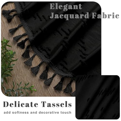 Extra Long Black Boho Shower Curtain, Chic Tufted Chevron Striped Textured Fabric Cloth Shower Curtains with Tassel for Bathroom, Soft Hotel Style Farmhouse, Machine Washable, 72x84 - color: Black, size: 72"W x 84"L (Pack of 1)
