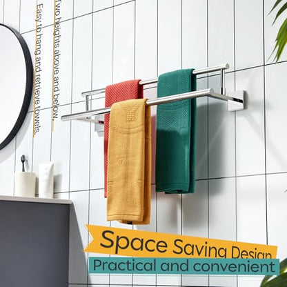 KOKOSIRI Towel Holder 24-Inch Bathroom Double Bath Towel Bars Kitchen Rack Wall Mounted Polished Chrome Stainless Steel B5009CH-L24 - color: Polished Chrome, size: 24-Inch