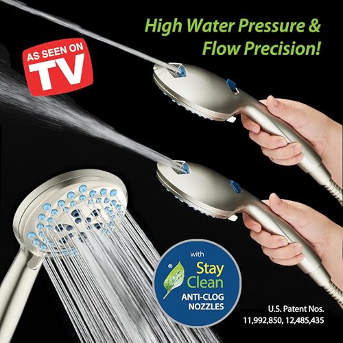 AquaCare New 8-mode High Pressure Handheld Shower Head w/ 2-way Power Wash | Stay Clean Nozzles, Dual Power Wash for Tub, Tile & Pets, Long 6 ft. Stainless Steel Hose, Wall & Overhead Brackets / Nickel - color: Nickel